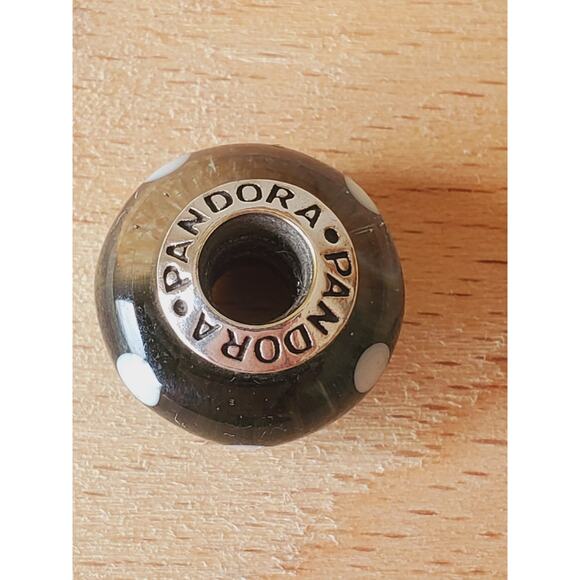 Pandora Seeing Spots Black And Light Gray Murano Glass Charm Bead - Picture 2 of 6